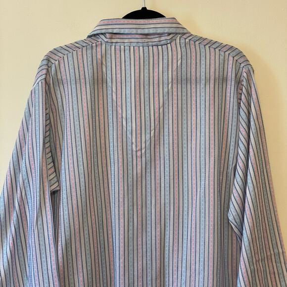 RARE Vintage M green pink white long sleeve button down blouse stripe pastel - Picture 6 of 7